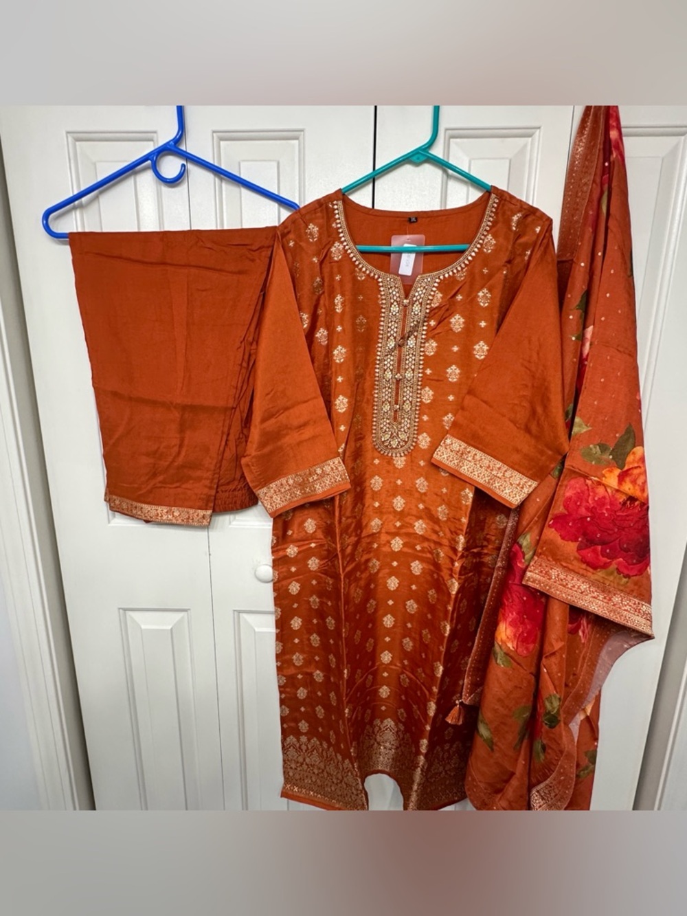 Embroidered Rust Orange Traditional Kurta bottom set on size 23” in silk fabric